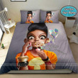African Girl Art Blowing Bubbles Personalized Custom Name Duvet Cover Bedding Set