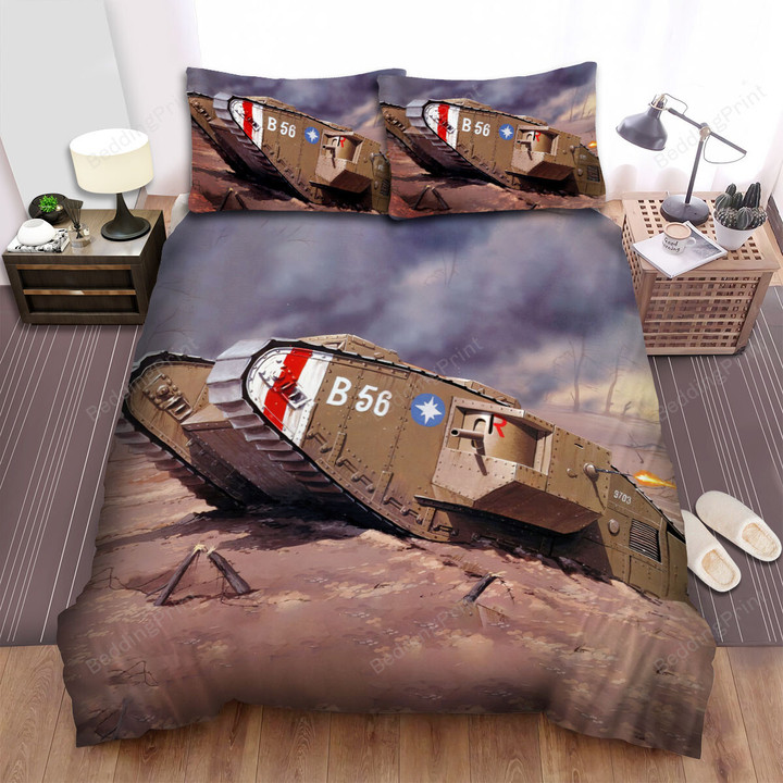 Military Weapon Ww1 The English Tank - Mk Tank Firing Bed Sheets Spread Duvet Cover Bedding Sets