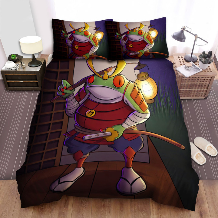 The Green Animal - The Frog Samurai Holding A Lantern Bed Sheets Spread Duvet Cover Bedding Sets