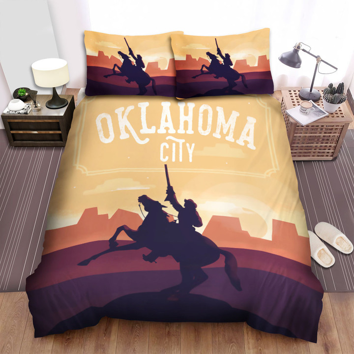 Oklahoma Oklahoma City Cowboy Riding Horse Bed Sheets Spread Comforter Duvet Cover Bedding Sets