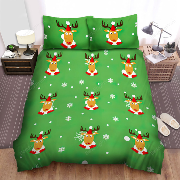 The Christmas Art, Christmas Holiday Reindeer Pattern Bed Sheets Spread Duvet Cover Bedding Sets