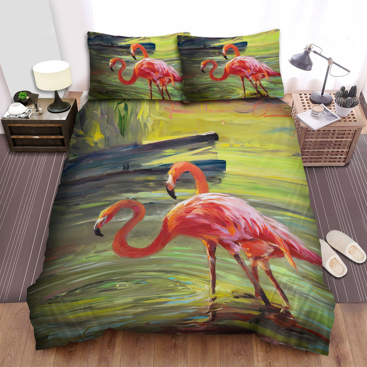 The Wild Bird - Pair Of Flamingo Walking In The River Bed Sheets Spread Duvet Cover Bedding Sets