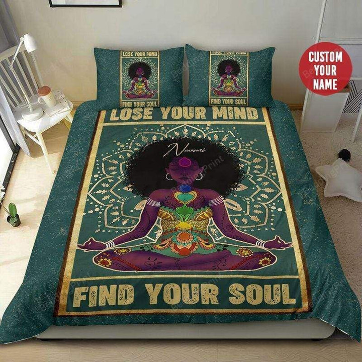 Black Girl Yoga Lose Your Mind Find Your Soul Custom Name Duvet Cover Bedding Set
