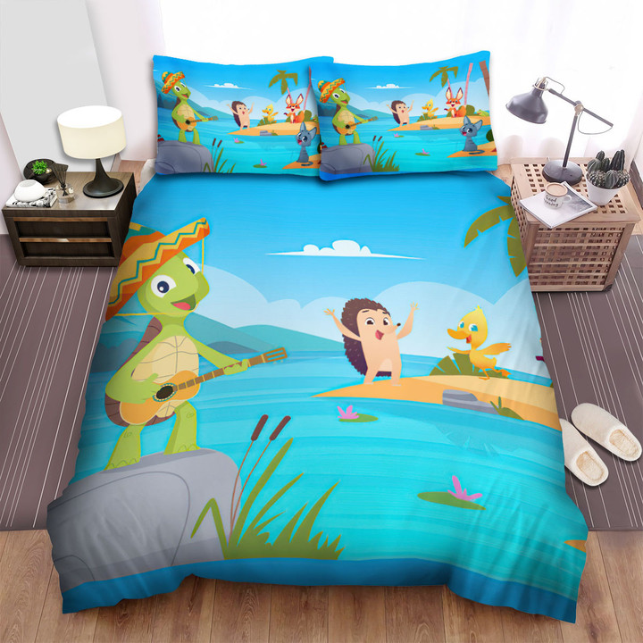 The Turtle Playing Guitar For His Friend Bed Sheets Spread Duvet Cover Bedding Sets
