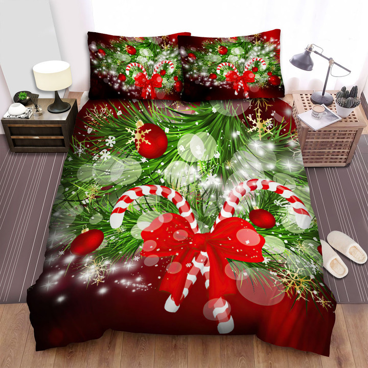 Christmas Art - Candy Cane And Pine Tree Bed Sheets Spread Duvet Cover Bedding Sets