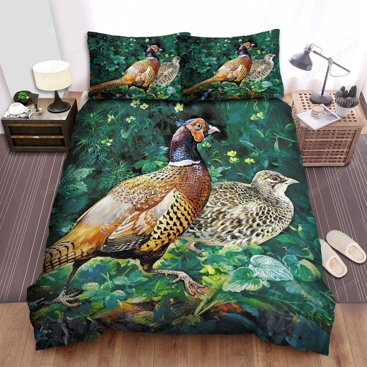 The Wildlife - The Pheasant Pair Walking Bed Sheets Spread Duvet Cover Bedding Sets