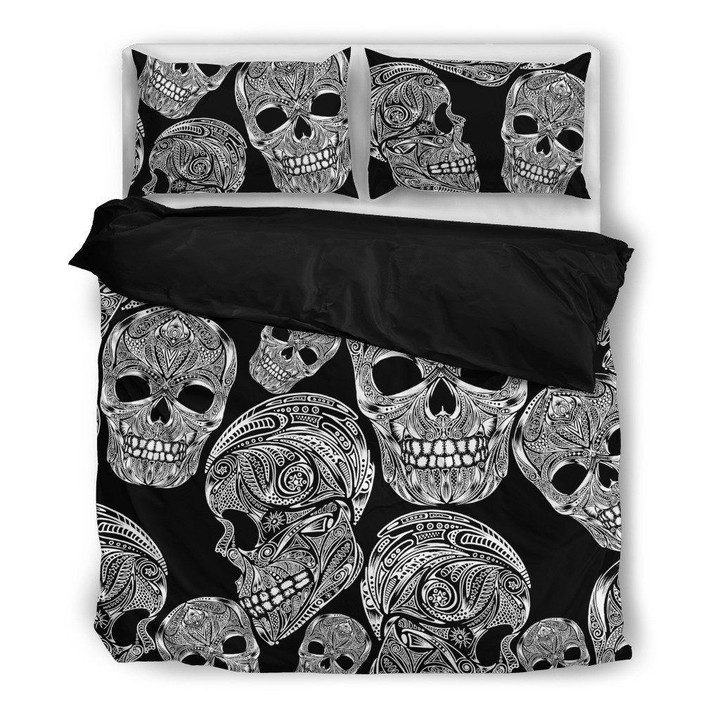 Decorative Skull Themed Cotton Bed Sheets Spread Comforter Duvet Cover Bedding Sets