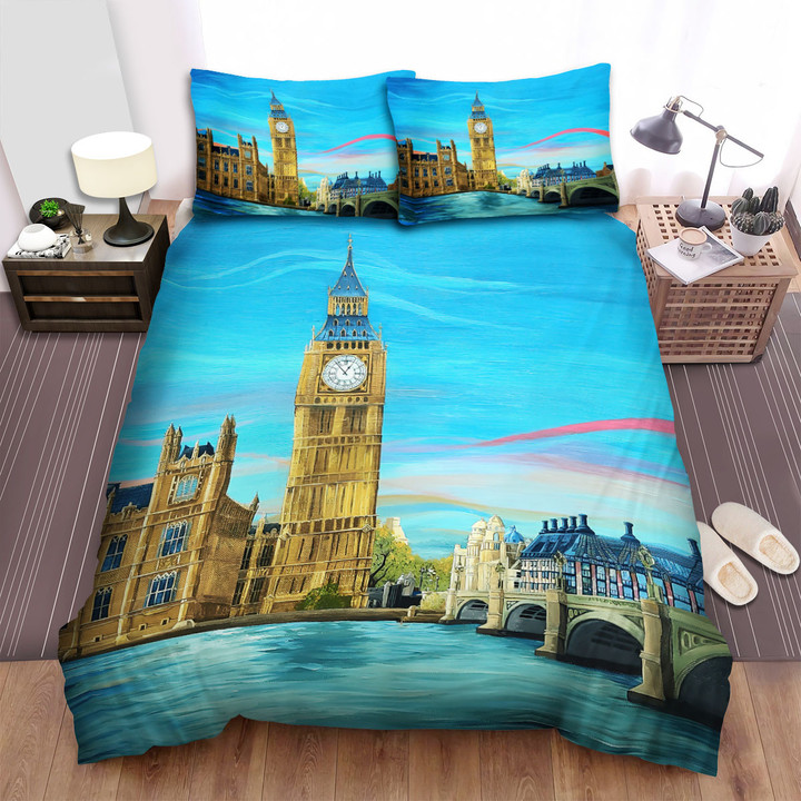 Big Ben River Street London Art Bed Sheets Spread Comforter Duvet Cover Bedding Sets