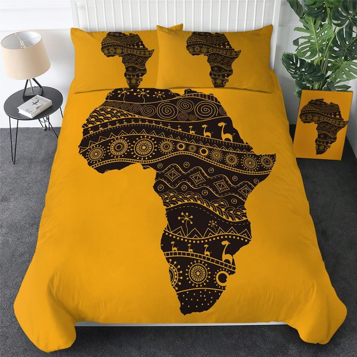 Yellow Black Africa Map Cotton Bed Sheets Spread Comforter Duvet Cover Bedding Sets