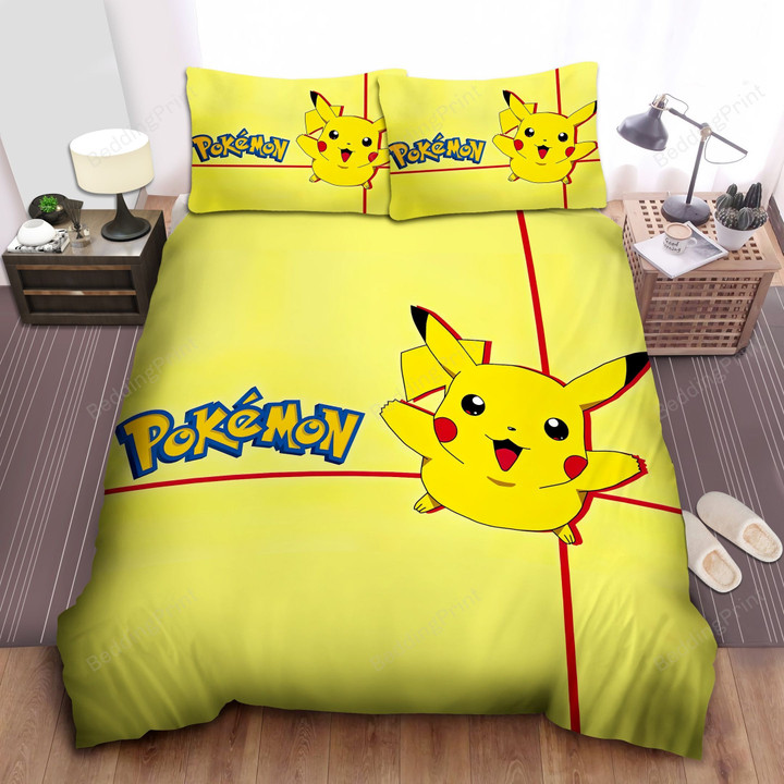 Pokémon Logo And Cute Pikachu Bed Sheets Spread Comforter Duvet Cover Bedding Sets