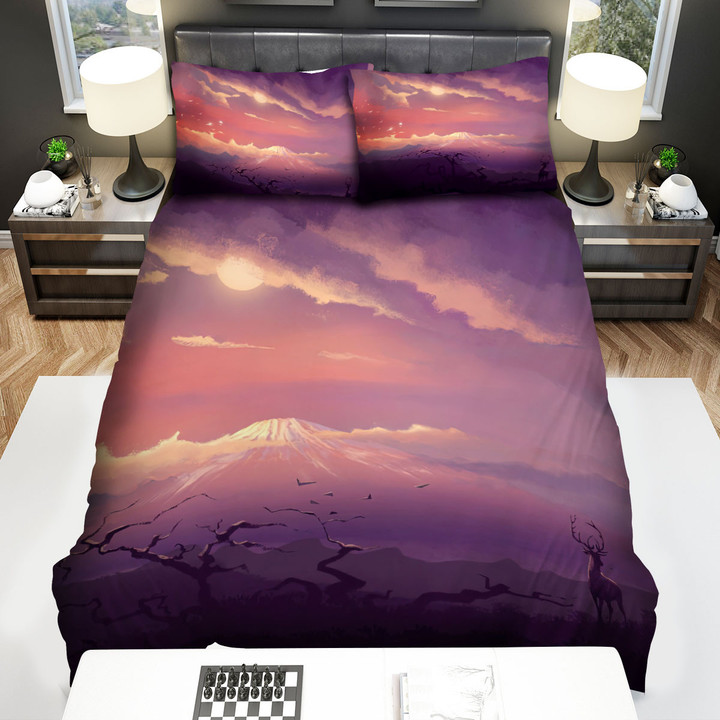 Mount Fuji Mountains And Deers Bed Sheets Spread Comforter Duvet Cover Bedding Sets