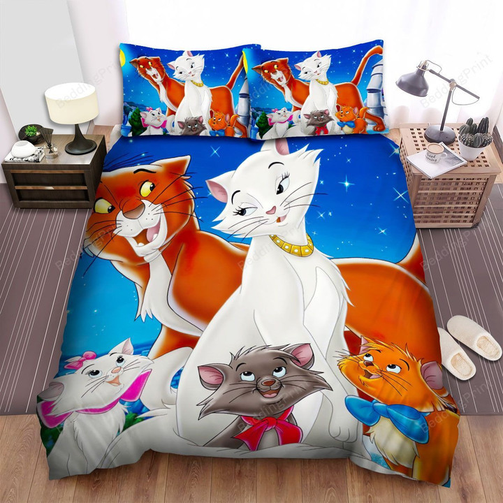 The Aristocats Happy Family Under The Moon Bed Sheet Spread Duvet Cover Bedding Sets