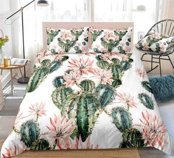 Cactus With Red Flower Cotton Bed Sheets Spread Comforter Duvet Cover Bedding Sets