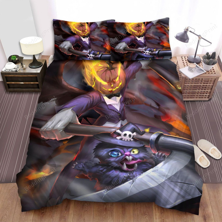 Halloween Jack-O-Lantern With A Witch Cat Bed Sheets Spread Duvet Cover Bedding Sets