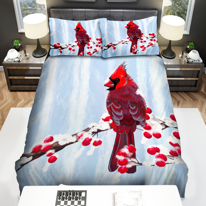 The Wildlife - The Red Cardinal And Snow Bed Sheets Spread Duvet Cover Bedding Sets