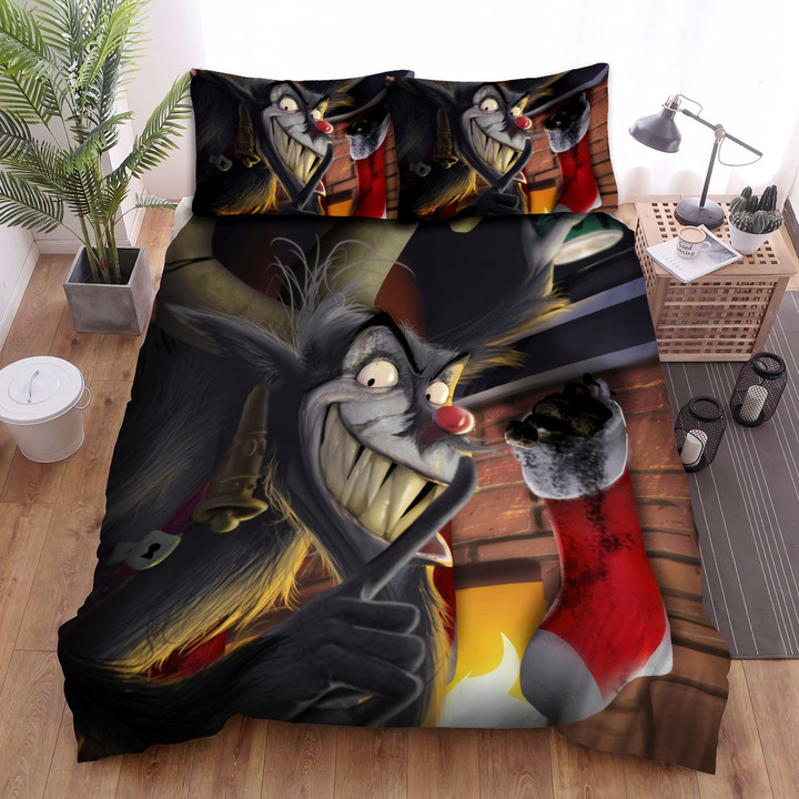 The Christmas Art, Krampus And Coal Sock Bed Sheets Spread Duvet Cover Bedding Sets