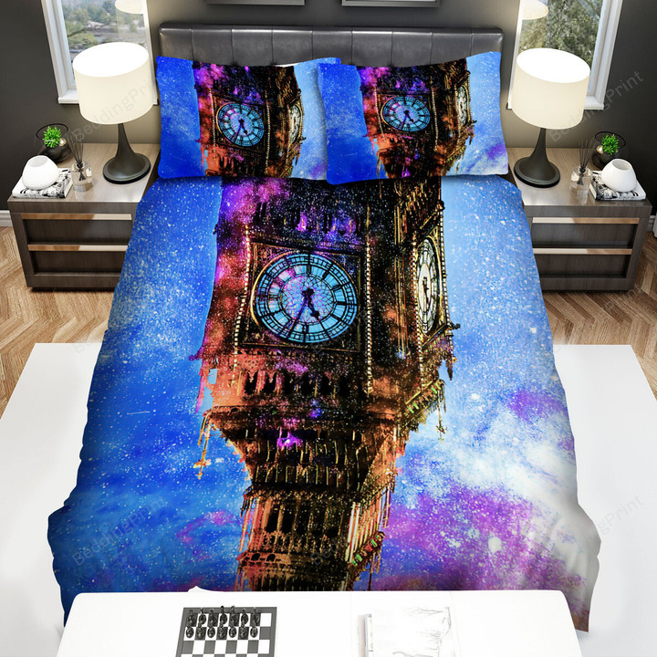 Big Ben Upside Down Galaxy Art Bed Sheets Spread Comforter Duvet Cover Bedding Sets