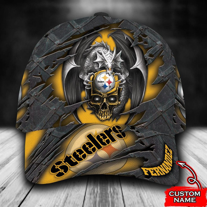 Personalized Pittsburgh Steelers Dragon Skull All Over Print 3D Baseball Cap - Yellow