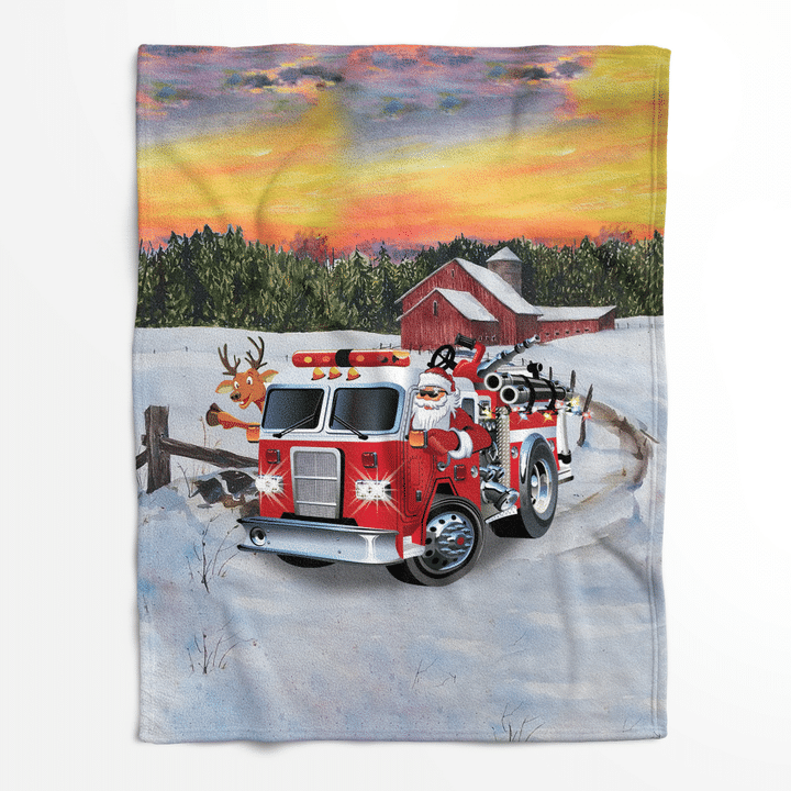 Fire Truck Merry Christmas Fleece Blanket KTLT1207BG01