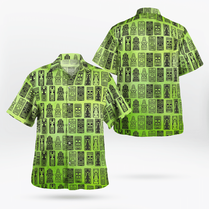 Green and Black Tiki Retro Tropical Hawaiian Shirt NLTD2907BG06