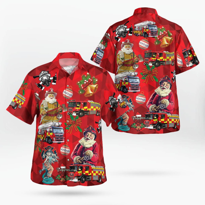 Bedfordshire, England, Bedfordshire Fire and Rescue Service Christmas Hawaiian Shirt DLSI1511PD06