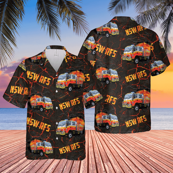 TNQD0305BC02 New South Wales RFS Fire Trucks Short Sleeve Hawaiian Shirt