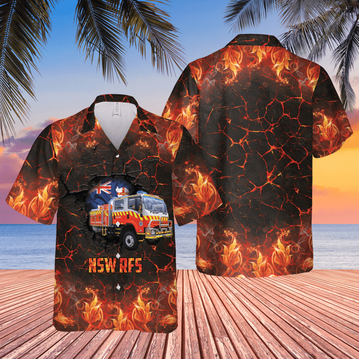 TNQD0405BC02 New South Wales RFS Fire Truck Short Sleeve Hawaiian Shirt