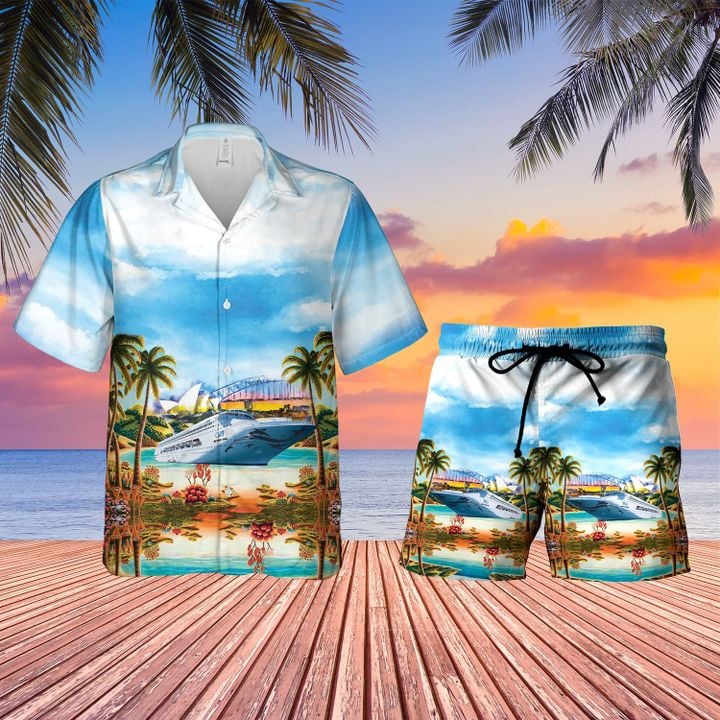 TNLT0106BC08 P&O Cruises Australia Sydney Harbour Bridge Hawaiian Shirt + Beach Shorts