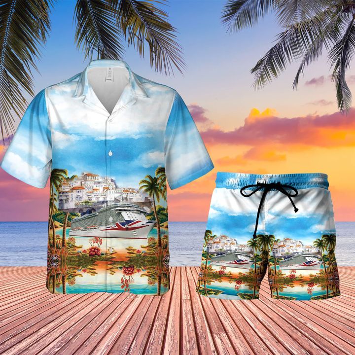 TNLT0106BC09 UK P&O Cruises MV Britannia Hawaiian Shirt+ Beach Shorts