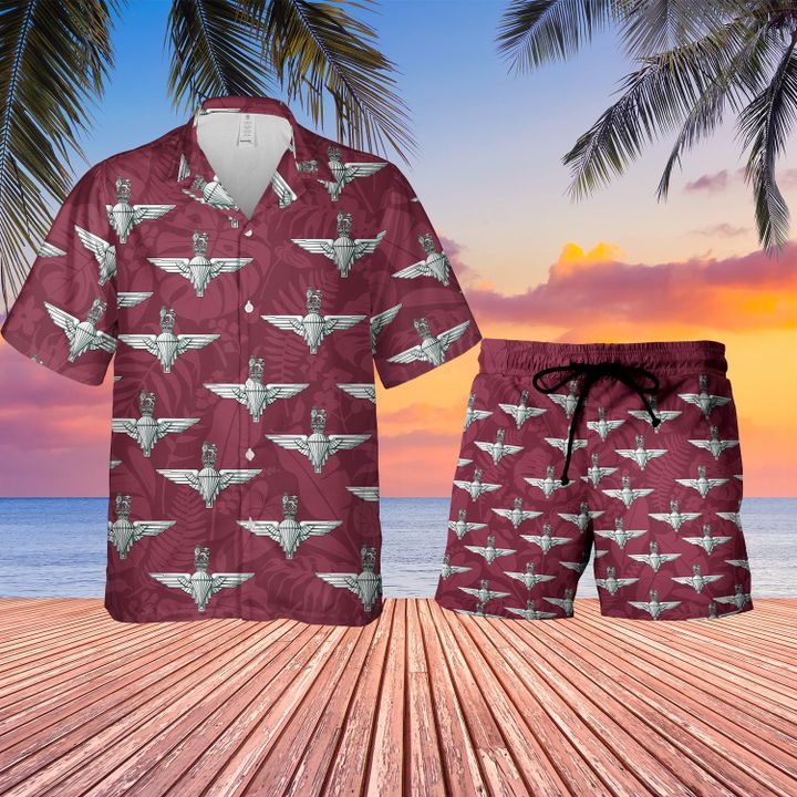 TNLT0106BC10 UK Parachute Regiment Badge Maroon Hawaiian Shirt + Beach Shorts