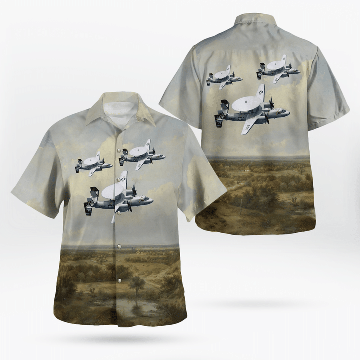 DLTD1204BG05 US Navy Northrop Grumman E-2C Hawkeye Of Airborne Command & Control Squadron 116 (VAW-116), "Sun Kings" Hawaiian Shirt