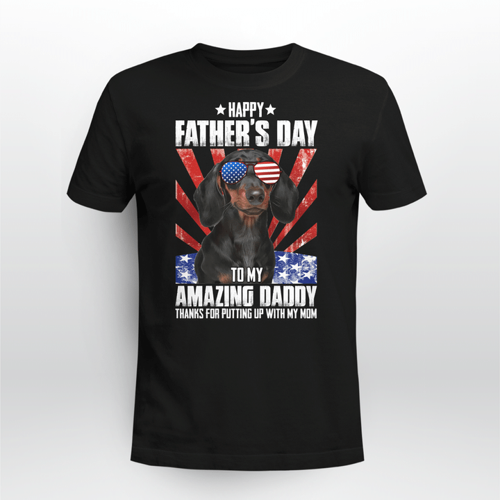 DLTT1904BG06 USA Happy Father's Day To My Amazing Daddy Dachshund T-Shirt