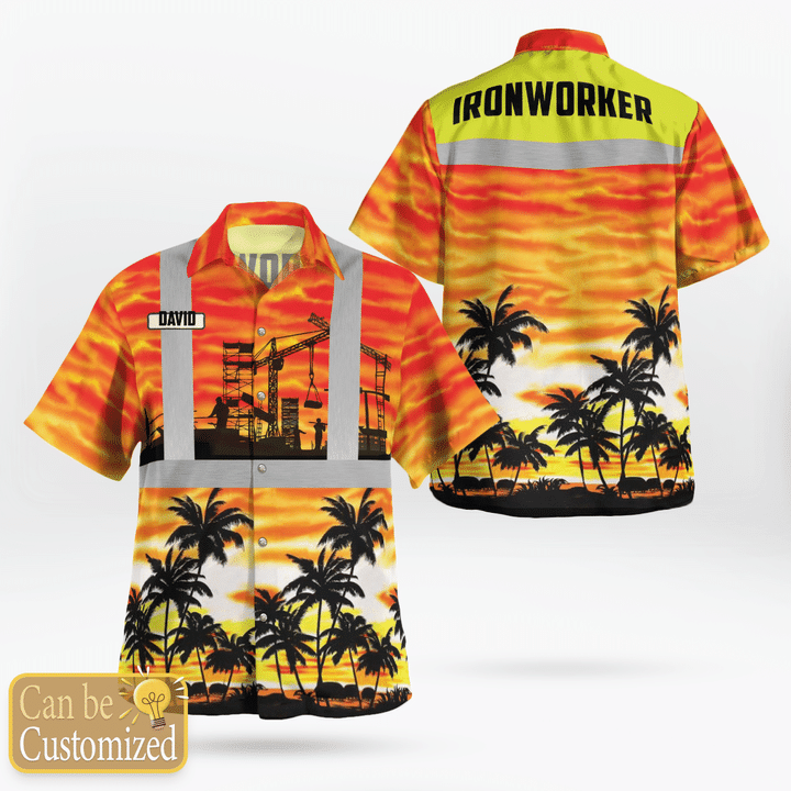 NLSI1305BG02 Custom Name Ironworker Sunset Hawaiian Shirt