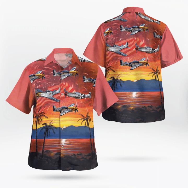 TNLT1305BG06 United States Army Air Forces North American P-51 Mustang Fighter Independence Day Hawaiian Shirt