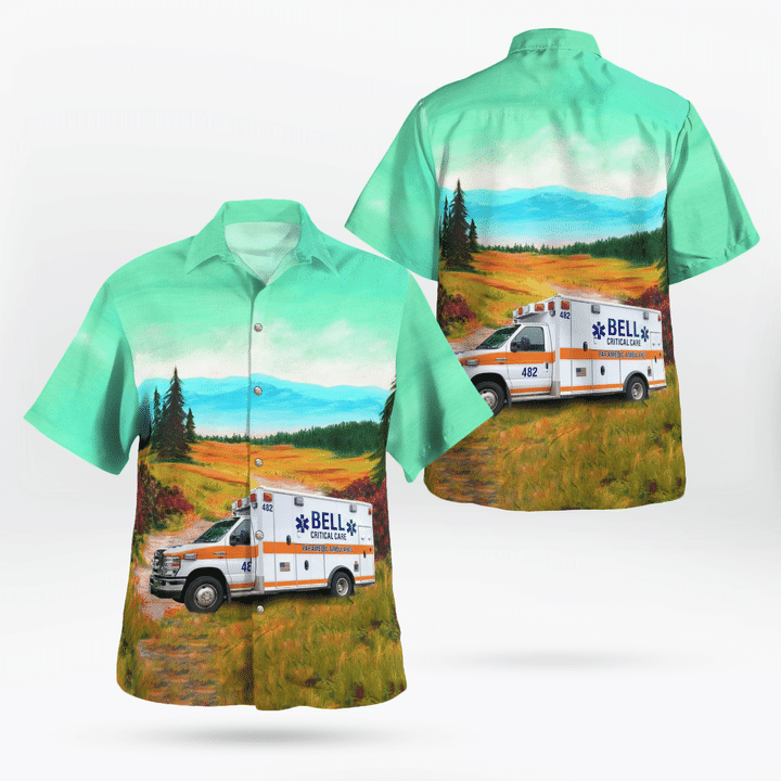 TNLT1605BG03 Bell Ambulance, Milwaukee, Wisconsin Ambulance Mountain Sunset Hawaiian Shirt