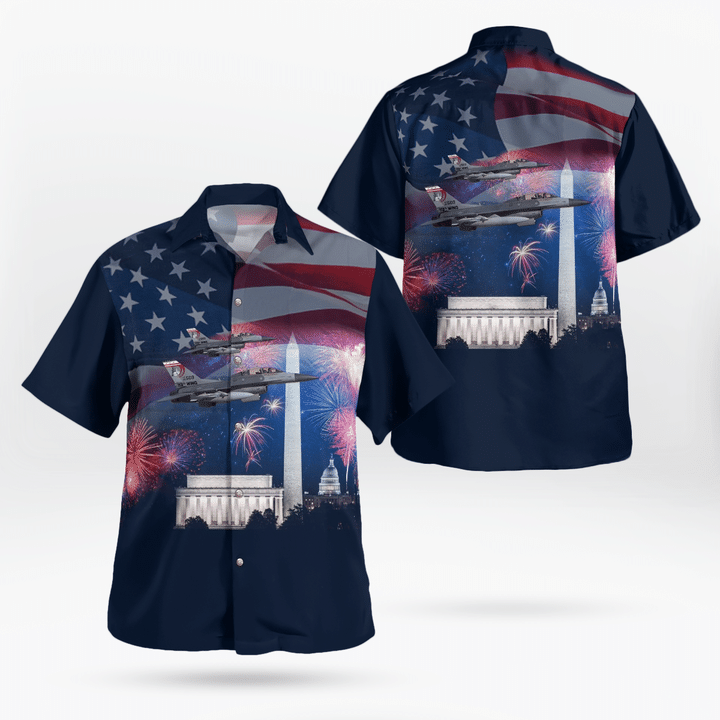 TRHH3105BG07 US Air Force District of Columbia Air National Guard, 121st Fighter Squadron, General Dynamics F-16D Block 30 Fighting Falcon (s/n 85-1509) Flying Over Capitol Firework Hawaiian Shirt