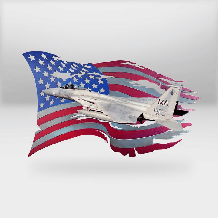 NLSI3105BG14 Massachusetts Air National Guard 101st Intelligence Squadron F-15C Eagles Cut Metal Sign