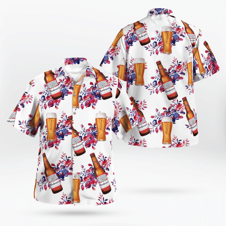 TNQD0706BG11 Beer Lovers Patriots Budweiser Independence Day Red, White, and Blue Hawaiian Shirt
