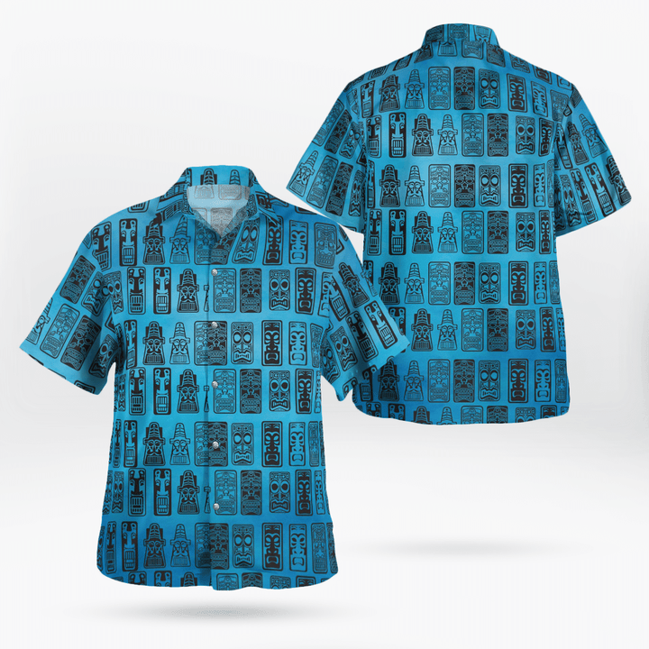 Navy Blue and Black Tiki Retro Tropical Hawaiian Shirt NLTD2907BG07