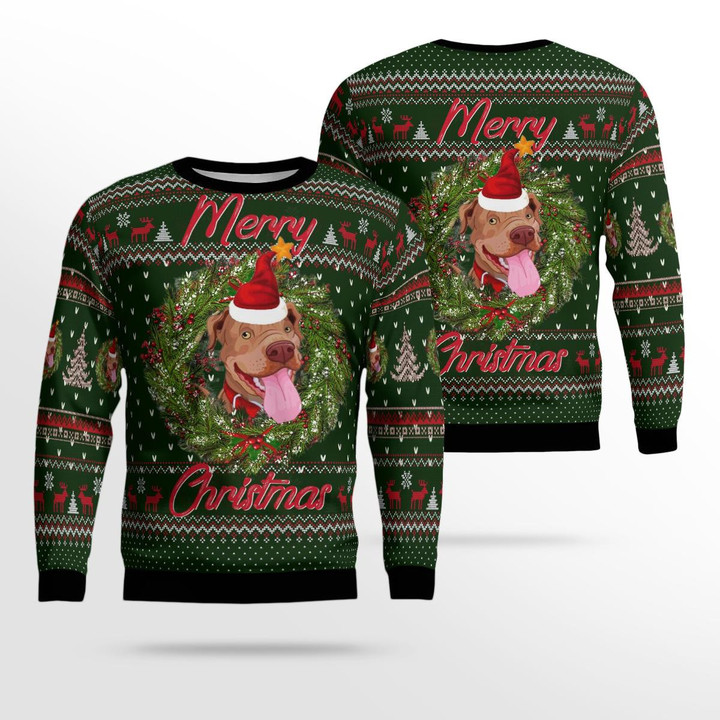 Merry Christmas Pitbull AOP Christmas Ugly Sweater NLMP2110BG08