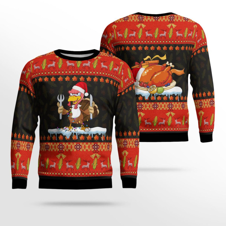 Thanksgiving Turkey Autumn Christmas Ugly Sweater 3D DLTT1710BG06