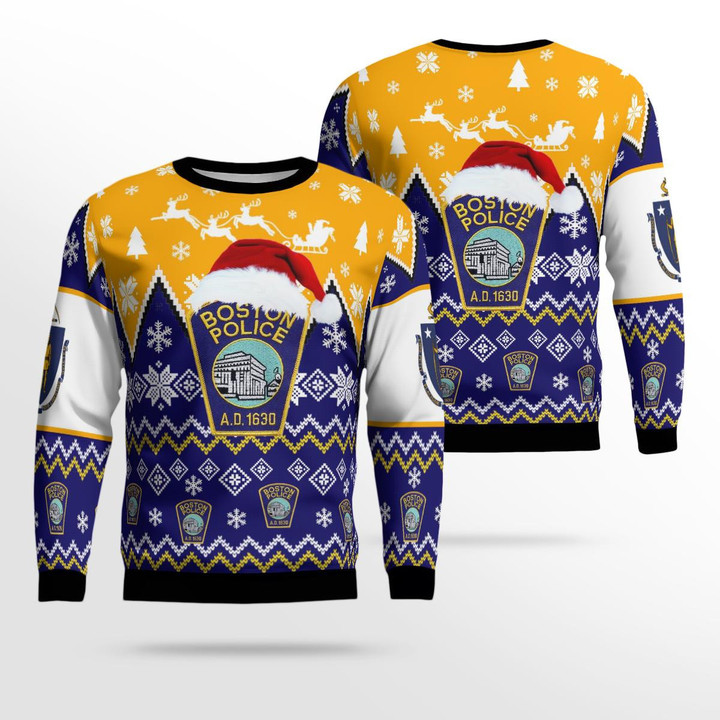 Boston, Massachusetts, Boston Police Department Christmas Ugly Sweater 3D DLTT1811BC04