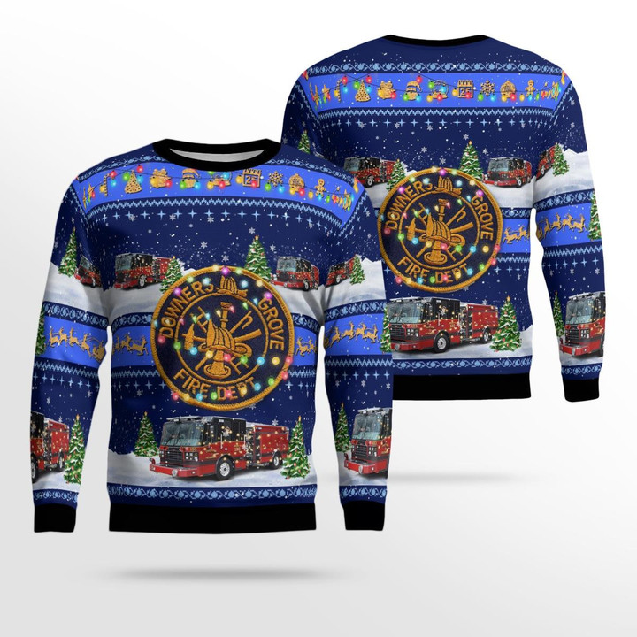Downers Grove, DuPage County, Illinois, Downers Grove Fire Department Christmas Ugly Sweater 3D TRMP1711BC05