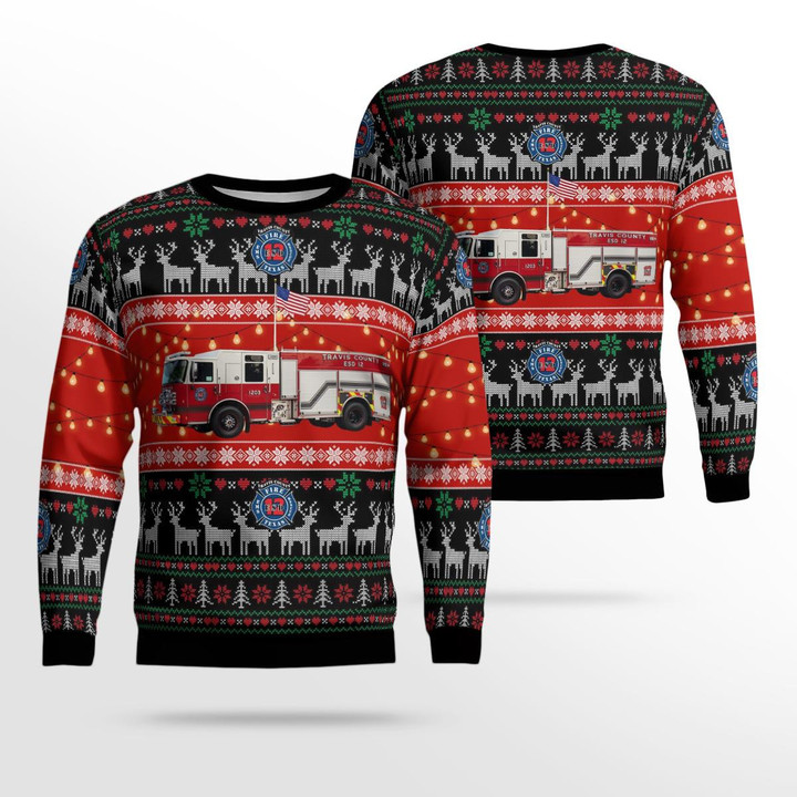 Manor, Travis County, Texas, Travis County ESD 12 Christmas Ugly Sweater 3D DLTT1011BC05