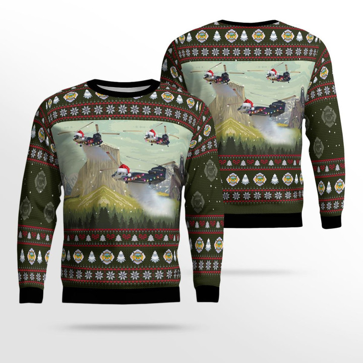 Orange County Fire Authority Boeing CH-47D Chinook Helicopter Christmas AOP Ugly Sweater NLSI0611BC09