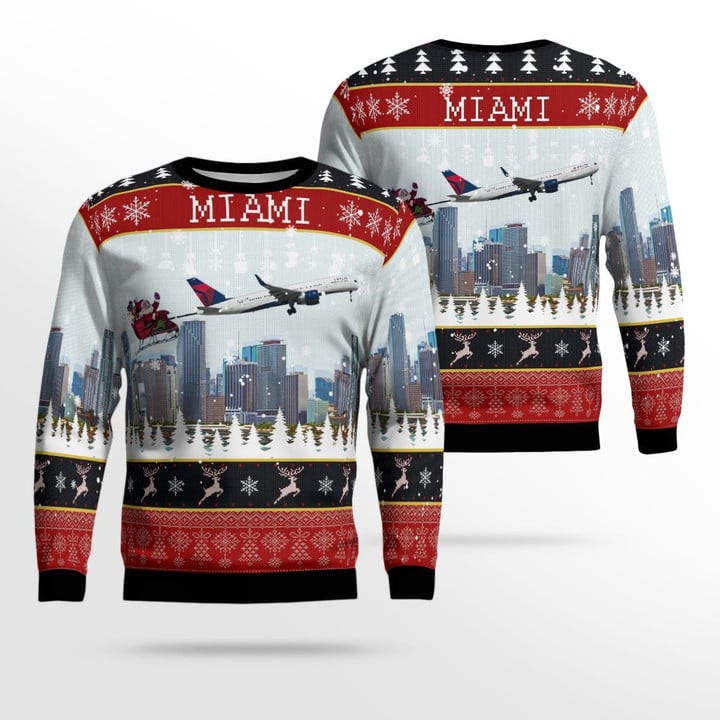 Delta Air Lines Boeing 757-232 With Santa Over Miami Christmas AOP Ugly Sweater NLMP0910BC12