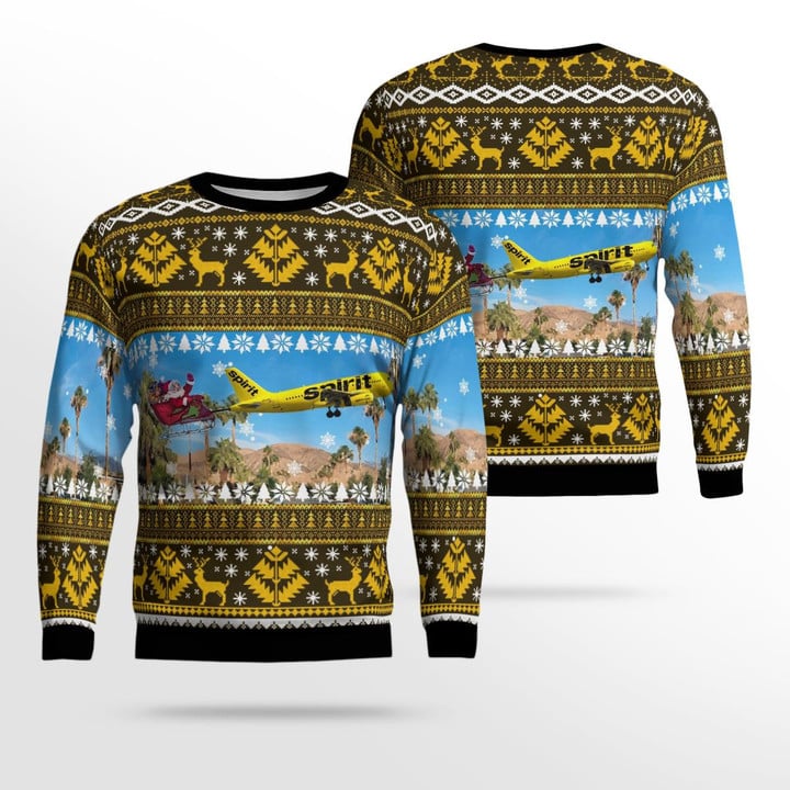 Spirit Airlines Airbus A319 With Santa Over Palm Springs Christmas AOP Ugly Sweater NLSI0610BC14