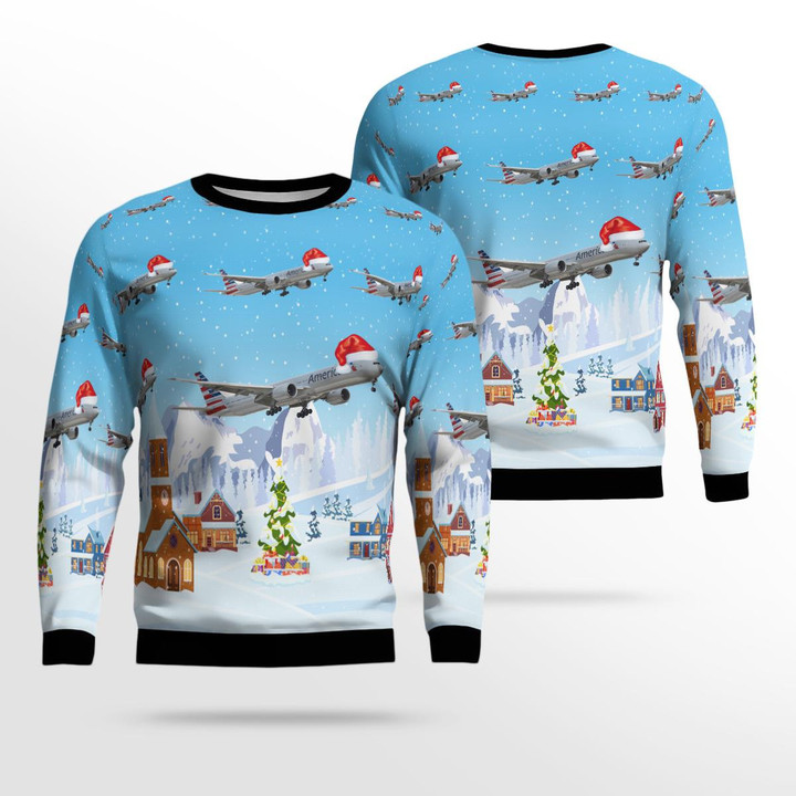 American Airlines Boeing 777-300ER Christmas Ugly Sweater 3D TRQD0110BC06