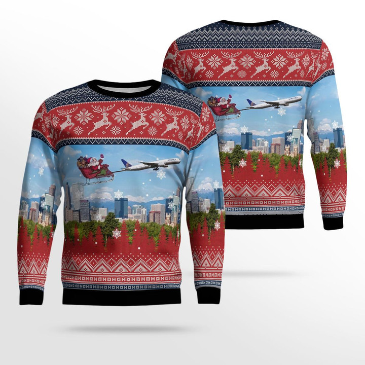 United Airlines Boeing 777-322ER With Santa over Denver Christmas AOP Ugly Sweater NLSI2909BC11