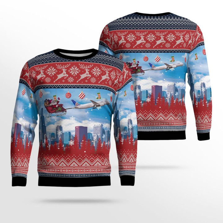 United Airlines Boeing 787 Dreamliner With Santa Over Chicago Christmas AOP Ugly Sweater NLSI3009BC03